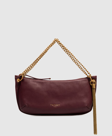 Burgundy leather hobo bag with tassel