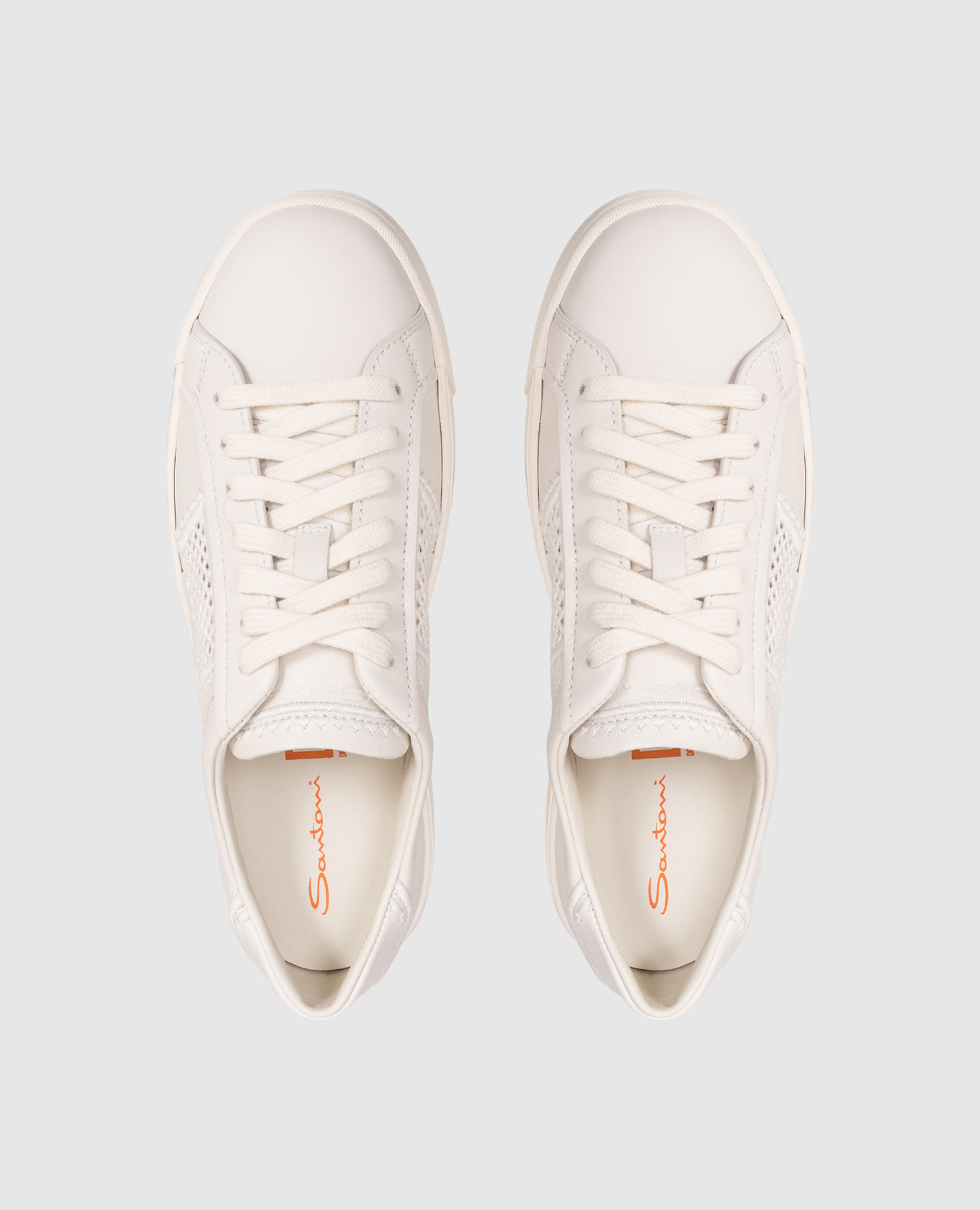 

White leather sneakers with embroidery Santoni