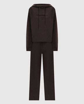 Twinset Brown tracksuit with textured logo print 262TP272B