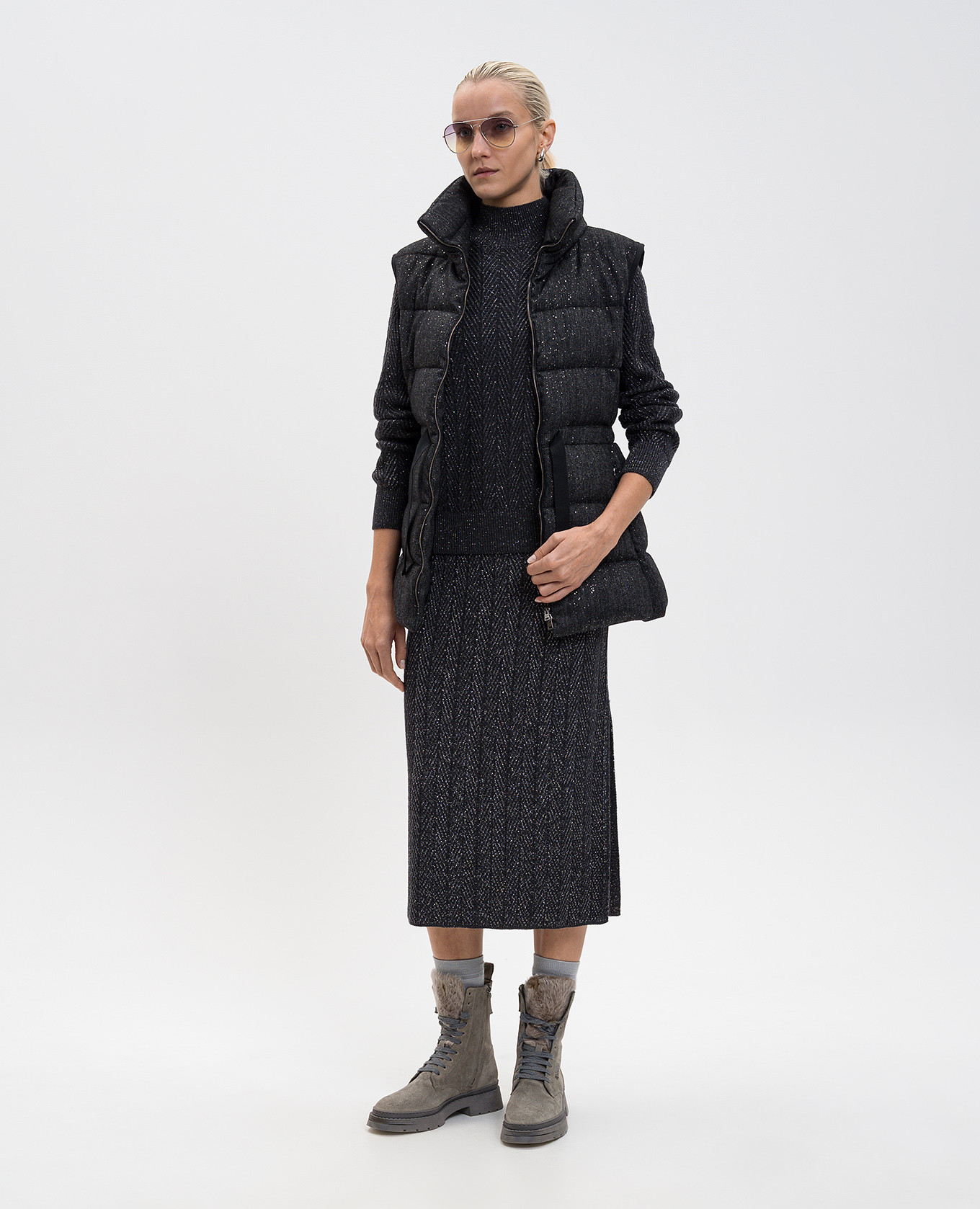 Gray midi skirt with patterned wool Herno 2