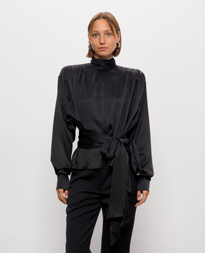 Balmain Black blouse with accented shoulders made of silk TO0000000056