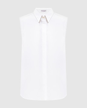 Brunello Cucinelli White sleeveless shirt with collar trim MP091MA616