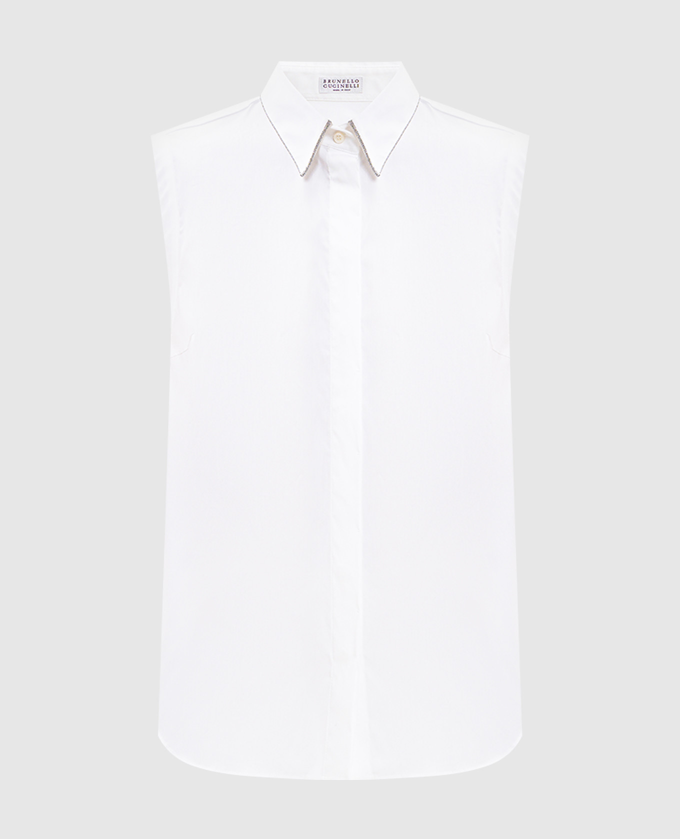White sleeveless shirt with collar trim