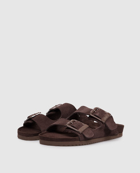 Colors of California SLOFI brown suede flip-flops with logo engraving HCBIO56N