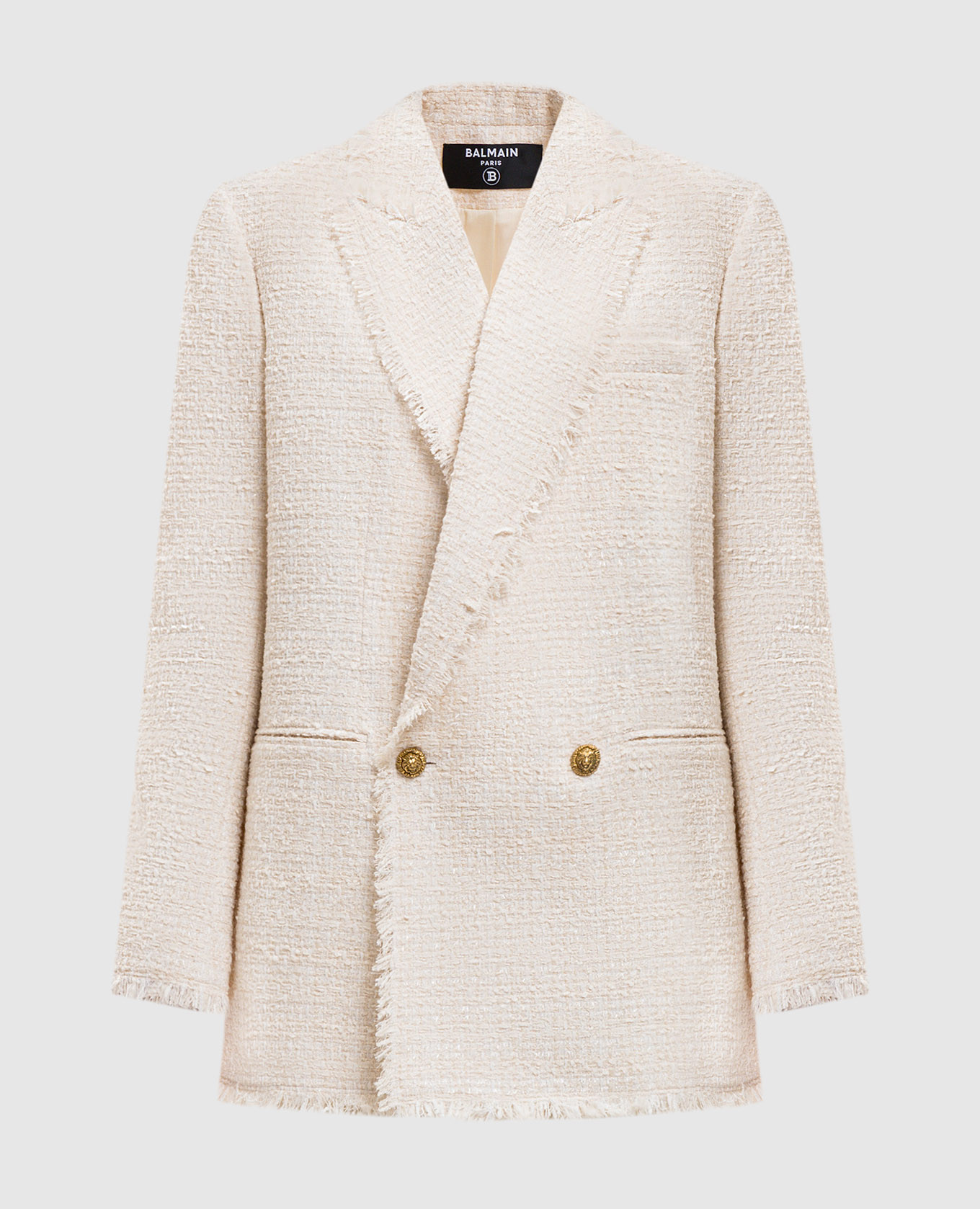 Veste croisée en tweed ivoire avec doublure en laine