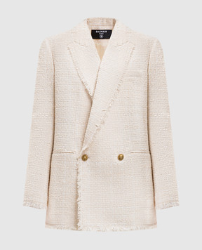 Balmain Ivory double-breasted tweed jacket with wool GF0SI661XL96