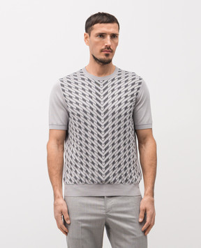 Stefano Ricci Gray T-shirt with patterned silk K818115G10F26281