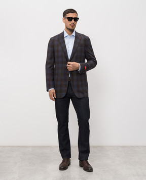 ISAIA Brown checked wool and cashmere jacket 521GFI21166