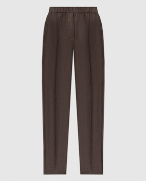 Peserico Brown linen pants with monil chain A0407202606