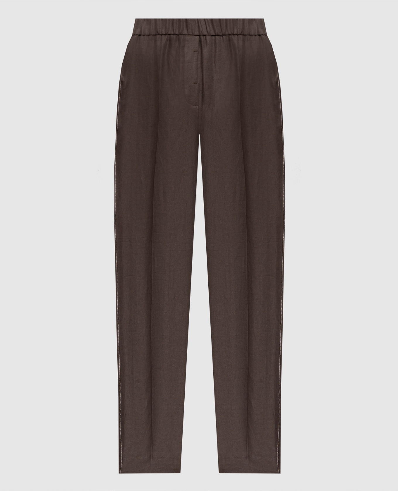 Brown linen pants with monil chain