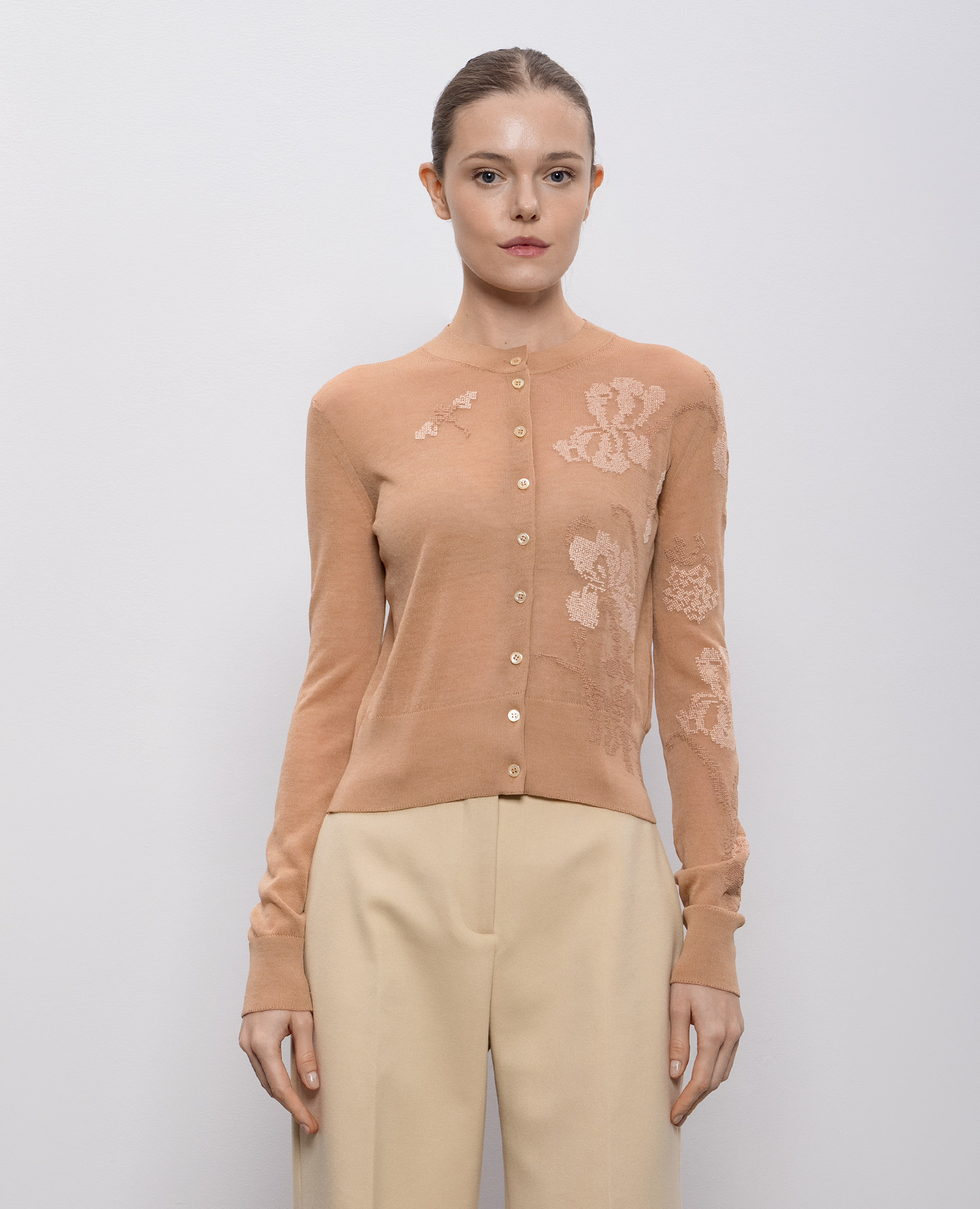 

Brown patterned merino wool cardigan Ermanno Scervino