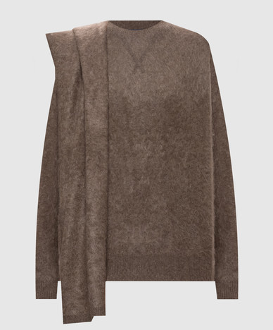 ARIA brauner Yakwollpullover mit Schal