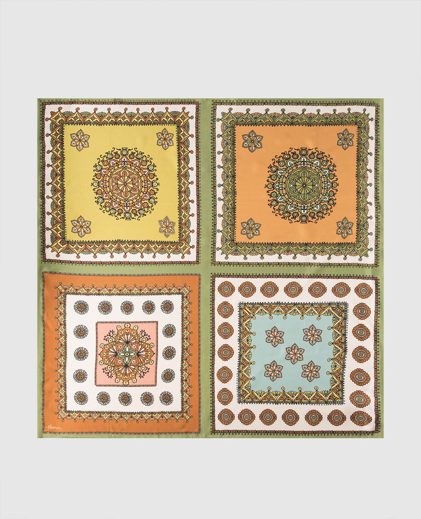 

Green Contina Tiles silk scarf Alemais