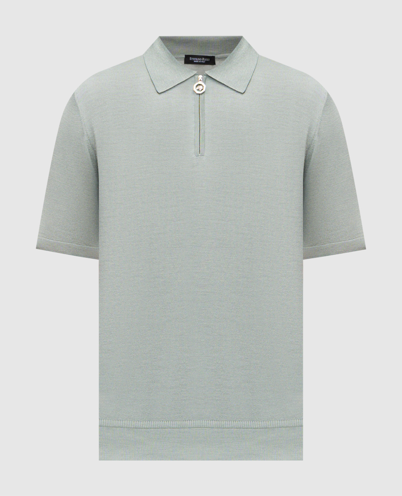 Green silk polo shirt with emblem