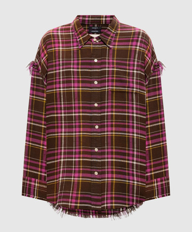 Khaki check shirt with fringe