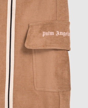 Palm Angels Children's brown cargo pants with logo print F6PAJGPA130