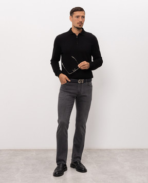 Stefano Ricci Black wool, silk and cashmere polo shirt K202025P30F26393