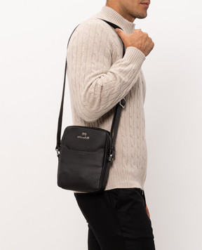Enrico Mandelli Black leather bag with textured logo 0FRONT7213