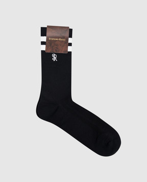Stefano Ricci Black socks with monogram embroidery MHI99RC001RA3091