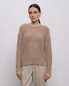 Peserico Brown openwork jumper with sequins A99048F0509110