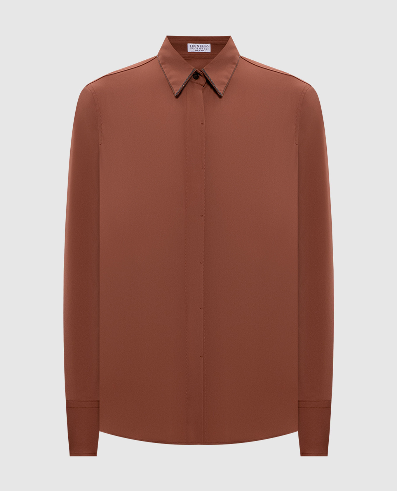 Brown shirt with monil chain