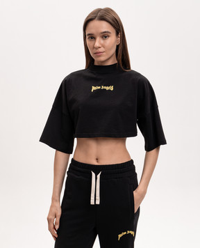 Palm Angels Black cropped T-shirt with logo PWAA054S26JER003