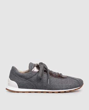 Brunello Cucinelli Gray combination sneakers with a monil chain MZ26G3031