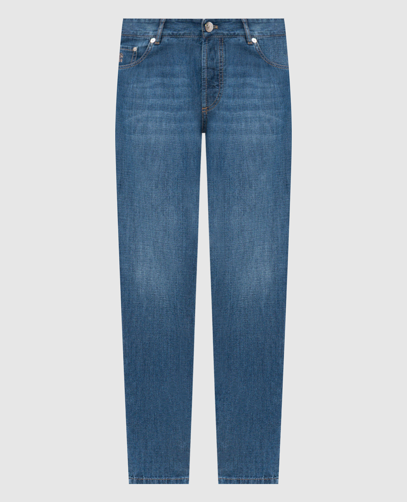 Blue jeans with embroidered emblem