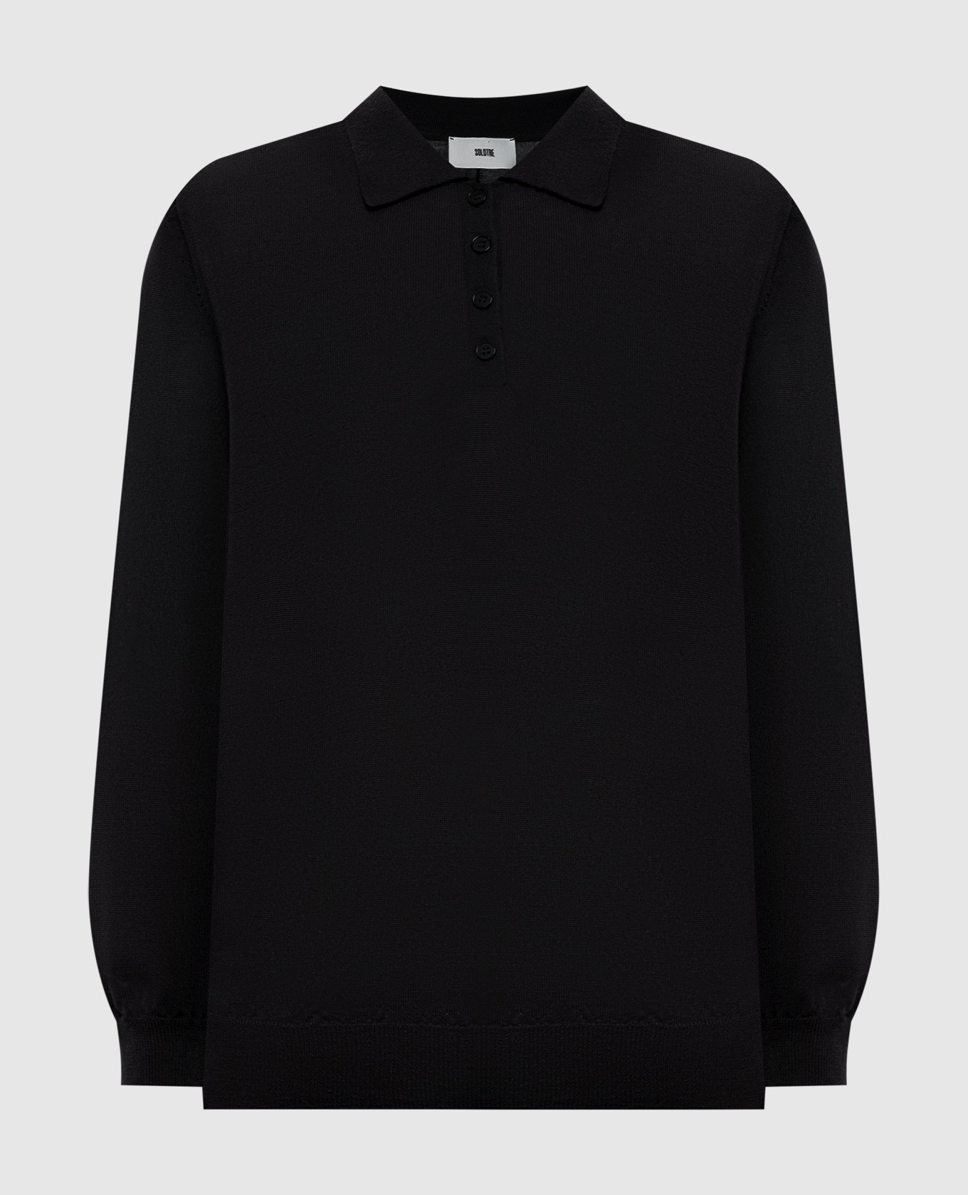 Black wool polo shirt with logo embroidery