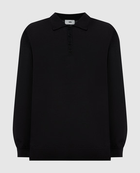 Solotre Black wool polo shirt with logo embroidery M3AC0047
