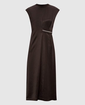 Peserico Brown midi dress with monil chain A02273B6638