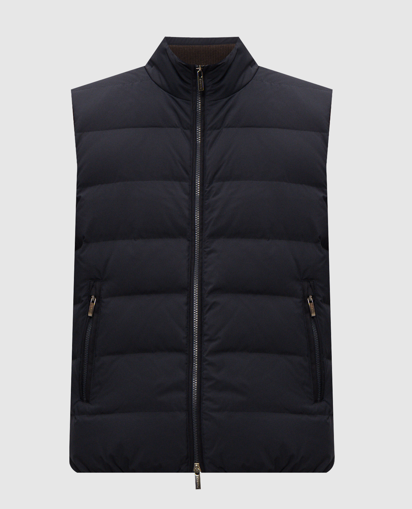 Blue down vest with logo patch