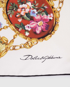 Dolce&Gabbana White silk scarf with branded print FN090RGDDLK