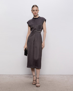 Peserico Gray midi dress with monil chain A02273B6638
