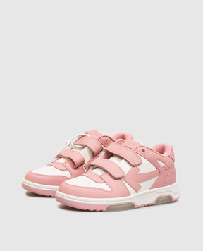 Off-White Out Of Office Kids Pink Leather Sneakers with Emblem OF06413655