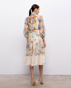 Nissa Beige shirt dress with floral print RC16282