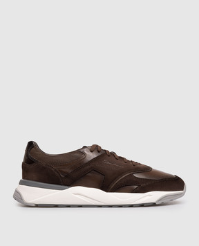Santoni Brown leather sneakers with embossed logo MBIM22112BGRTSBB