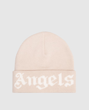 Palm Angels Children's beige hat with logo pattern F6PAJBHT227