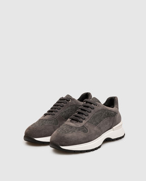 Doucal's Gray combination sneakers with fur DD8828WHINPN724