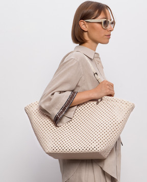 Brunello Cucinelli Sartorial ivory openwork tote bag MBRRD2794P