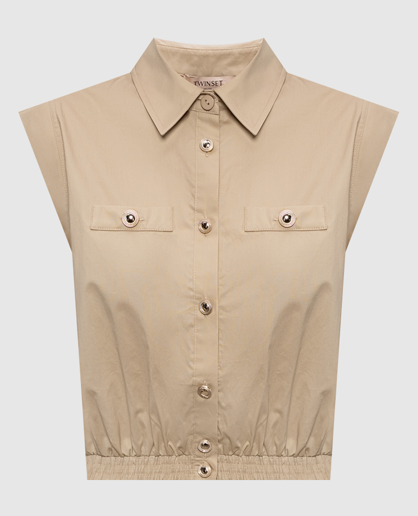Beige cropped sleeveless shirt