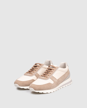 Brunello Cucinelli Beige leather sneakers with logo MZUESLA289