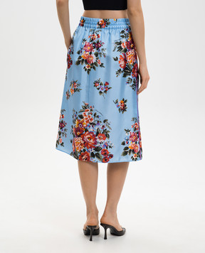 Dolce&Gabbana Blue silk skirt with floral print F4DCGTIS11I