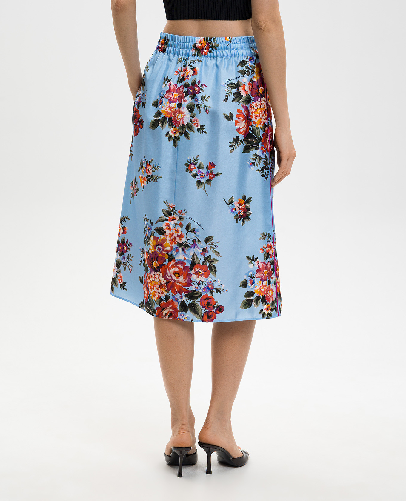 Blue silk skirt with floral print Dolce&Gabbana 3