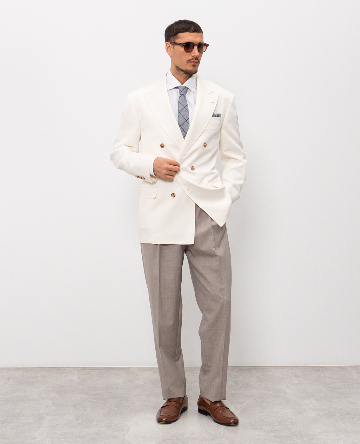 Ivory silk and linen double-breasted jacket Brunello Cucinelli 2