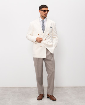 Brunello Cucinelli Ivory silk and linen double-breasted jacket MR4788BPC