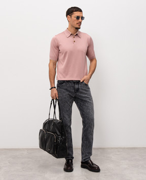 Dolce&Gabbana Pink silk polo shirt with DG logo embroidery GXZ02ZJBSO5