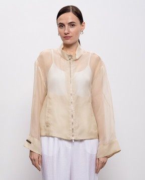 Peserico Beige silk jacket with branded patch E2105702880