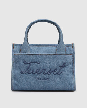 Twinset Blue denim tote bag with logo embroidery 261TB7290