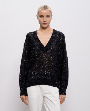 Brunello Cucinelli Black sequined linen, cashmere and silk pullover MDJ547612